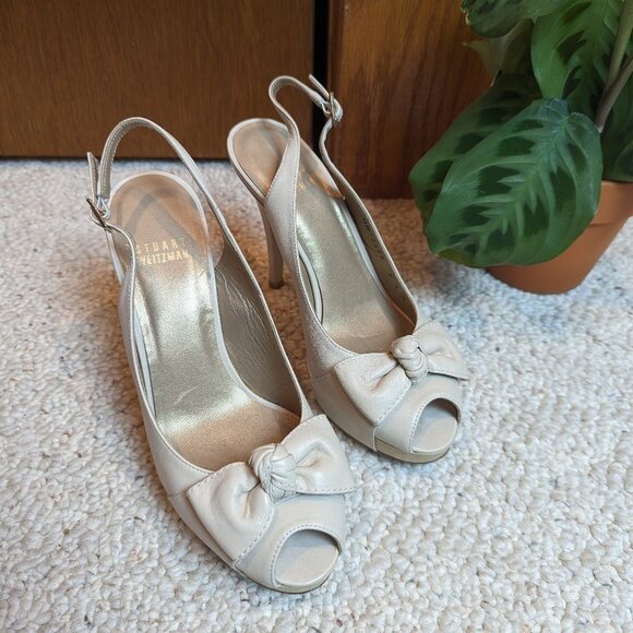 Stuart Weitzman Friller Calf Bone Butter Sling Back Stilettos - Picture 1 of 14